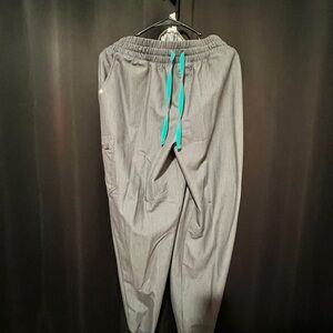 Women’s Gray Scrub Pants with Teal Drawstring